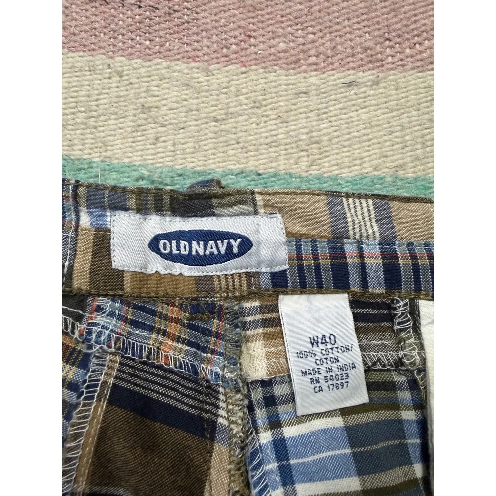 Y2K Old Navy Patchwork Madras Plaid‎ Shorts Men's 40 100% Cotton Preppy